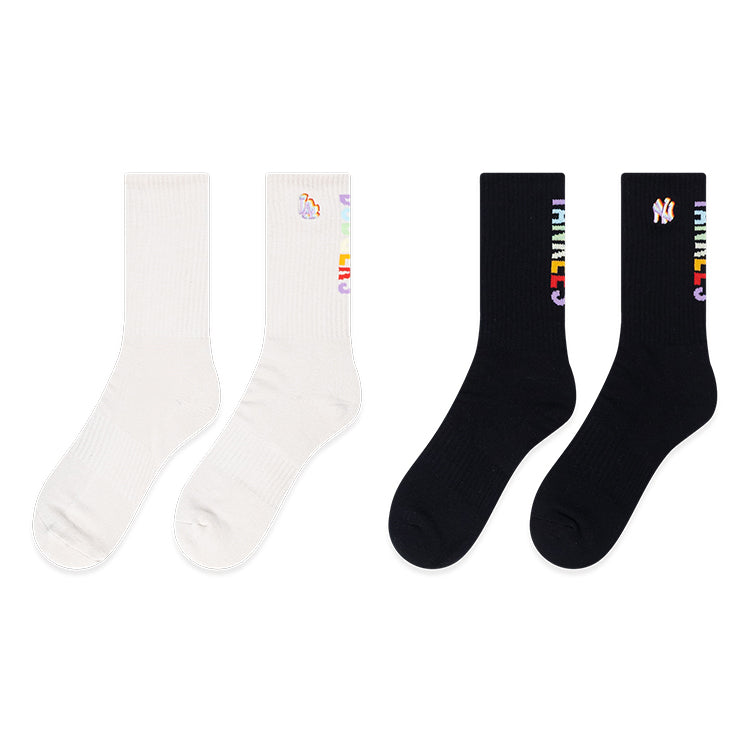 New York Yankees and Los Angeles Dodgers MLB Light Rainbow Ivory and Black Socks