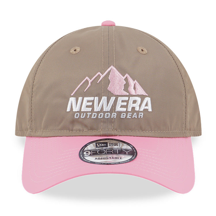 New Era Mountain Logo Outdoor Bold Color Khaki on Pink 9FORTY Unstructured Cap