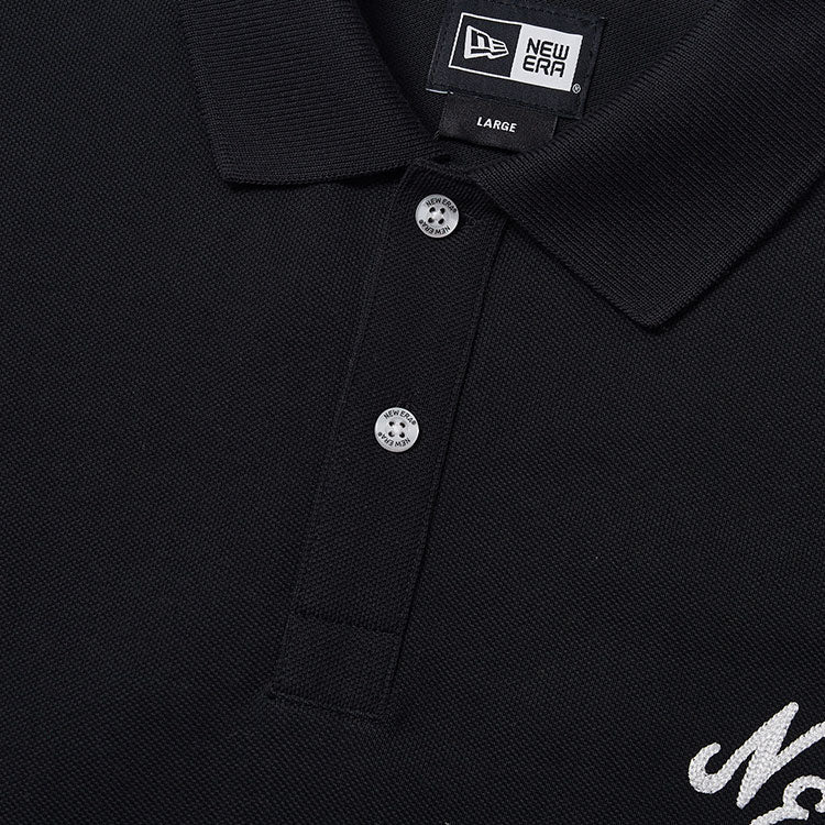 New Era Script Essential Black Short Sleeve Polo Shirt