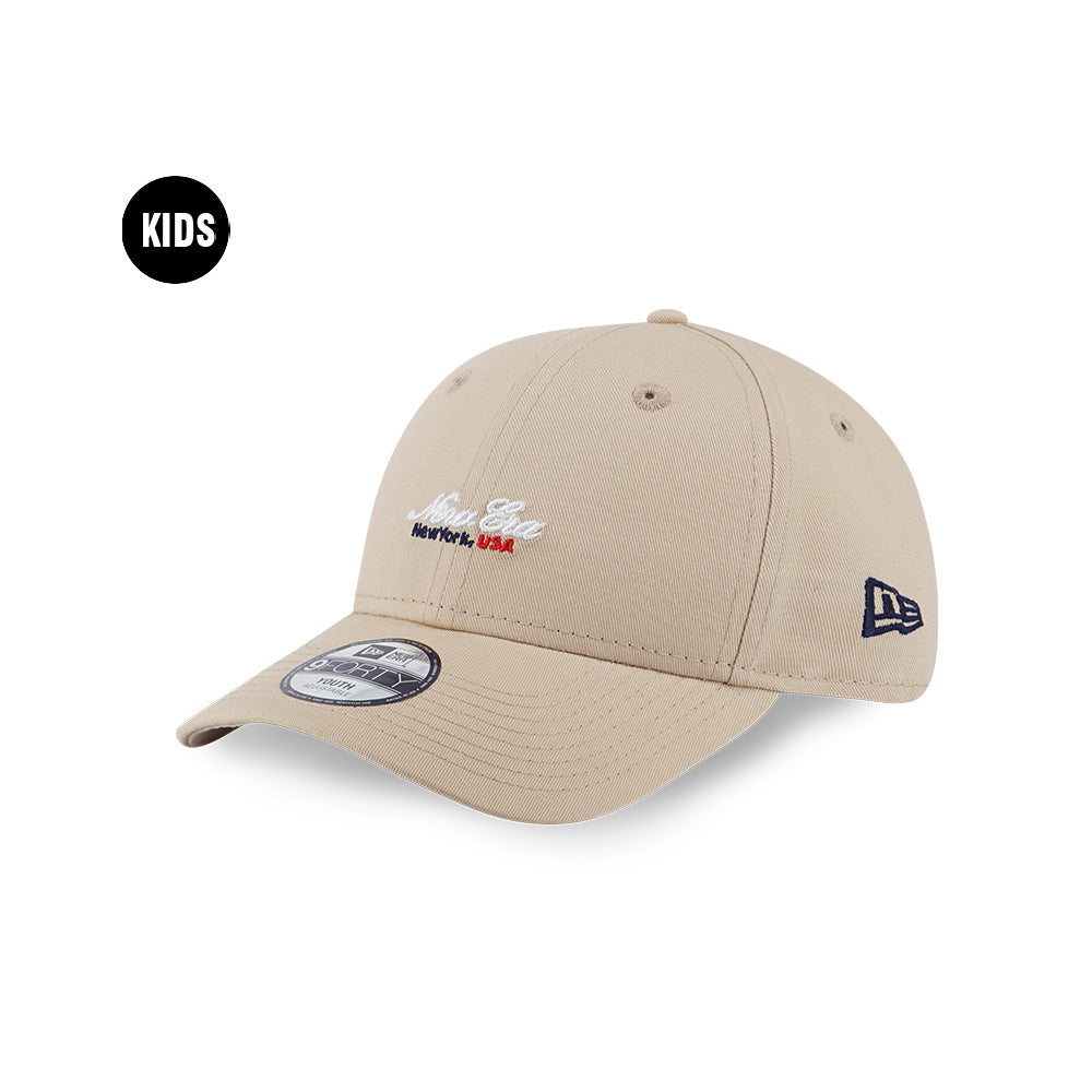 New Era Basic Kids White Script Logo Oat Milk 9FORTY Adjustable Youth Cap