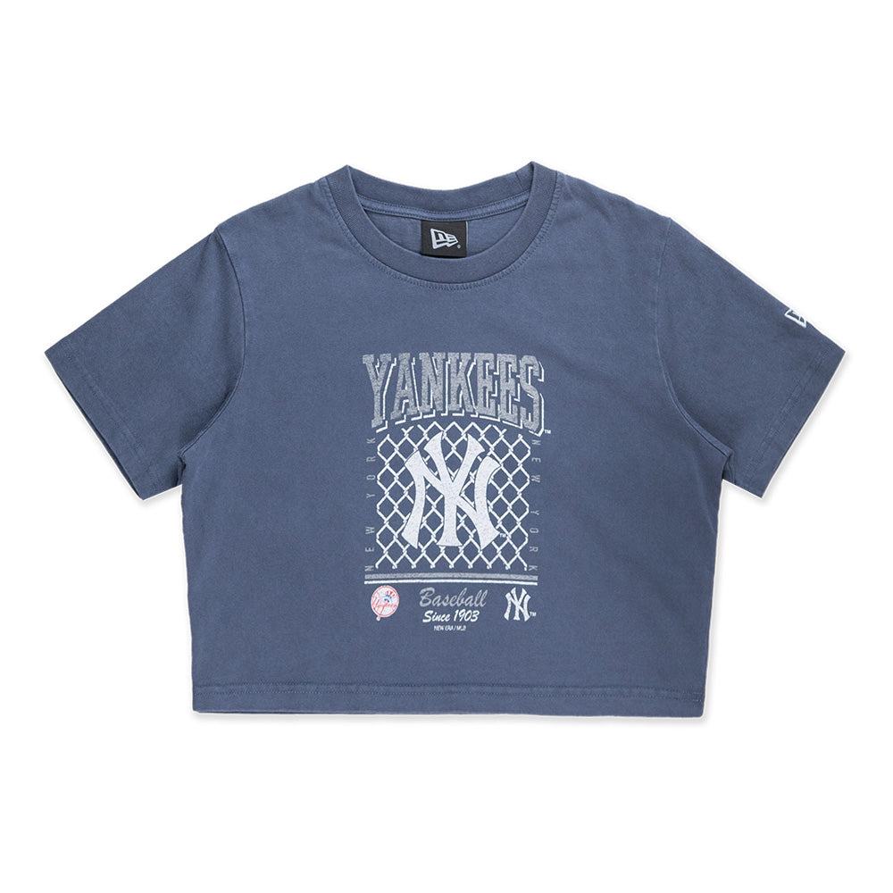 New York Yankees MLB Old School Sport AP Navy Women Crop Top Tee