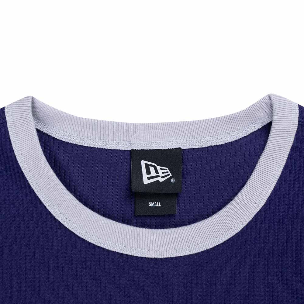 New Era Basic Black Logo Script Purple Women Crop Top Rib T-Shirt