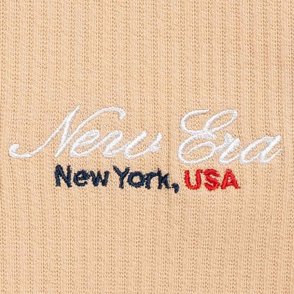 New Era Basic White Logo Script Oat Milk Women Crop Top Rib T-Shirt