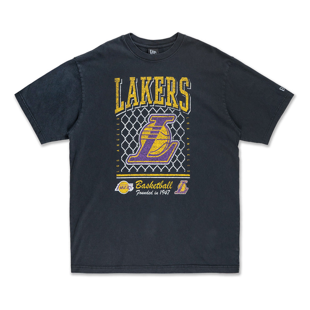 Los Angeles Lakers NBA Old School Sport AP Black Oversized Short Sleeve T-Shirt