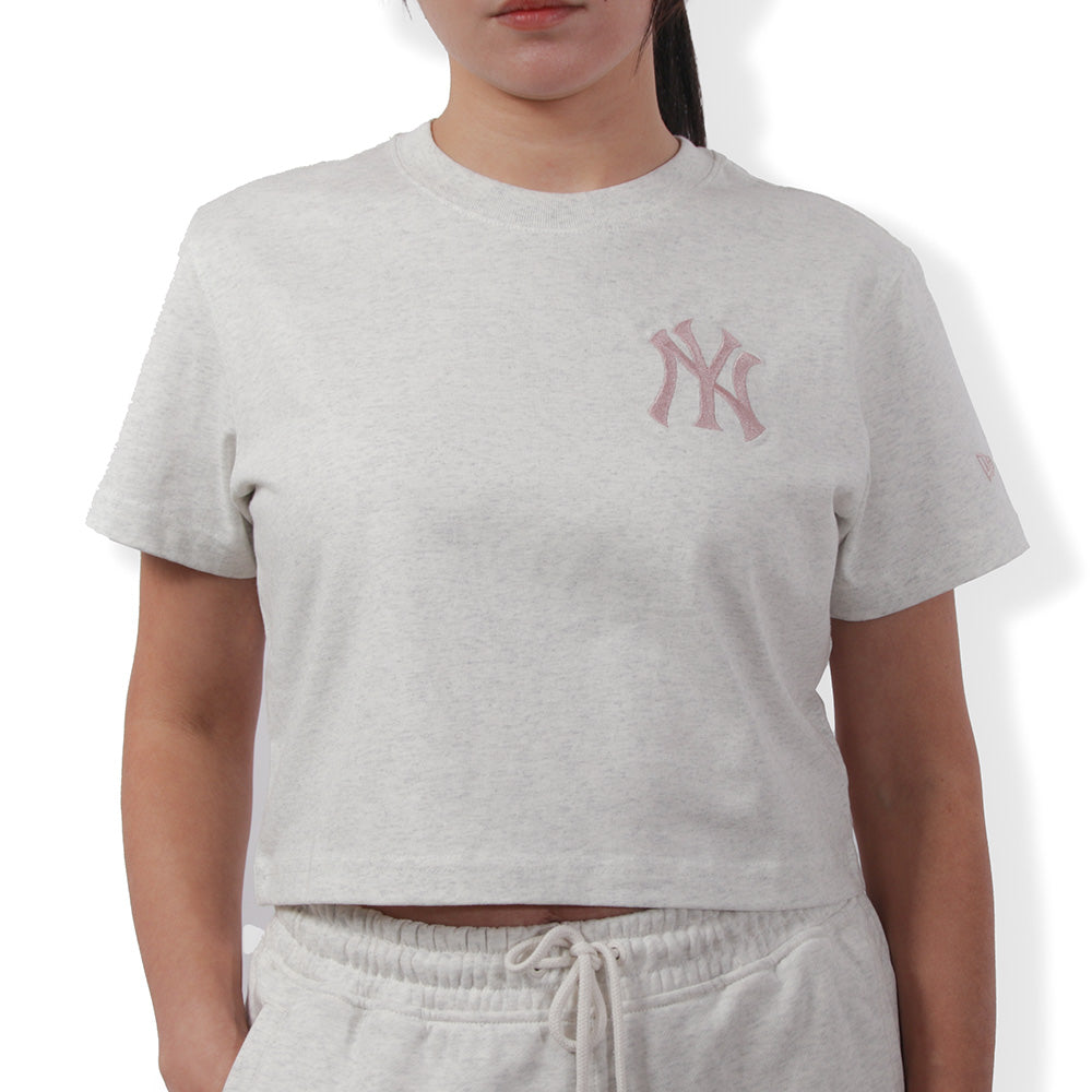 New York Yankees MLB Color Era Light Heather Grey Women Crop Top Tee