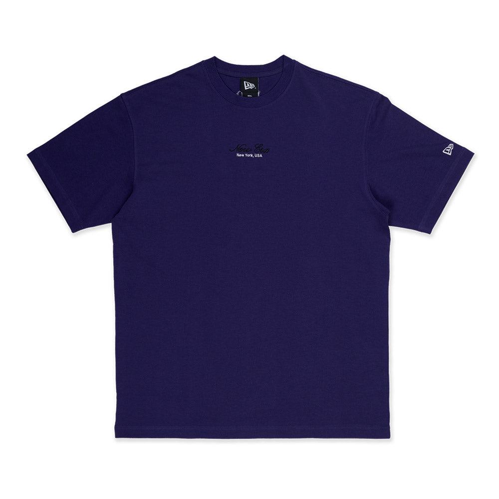 New Era Basic Black Logo Script Purple Oversized Short Sleeve T-Shirt