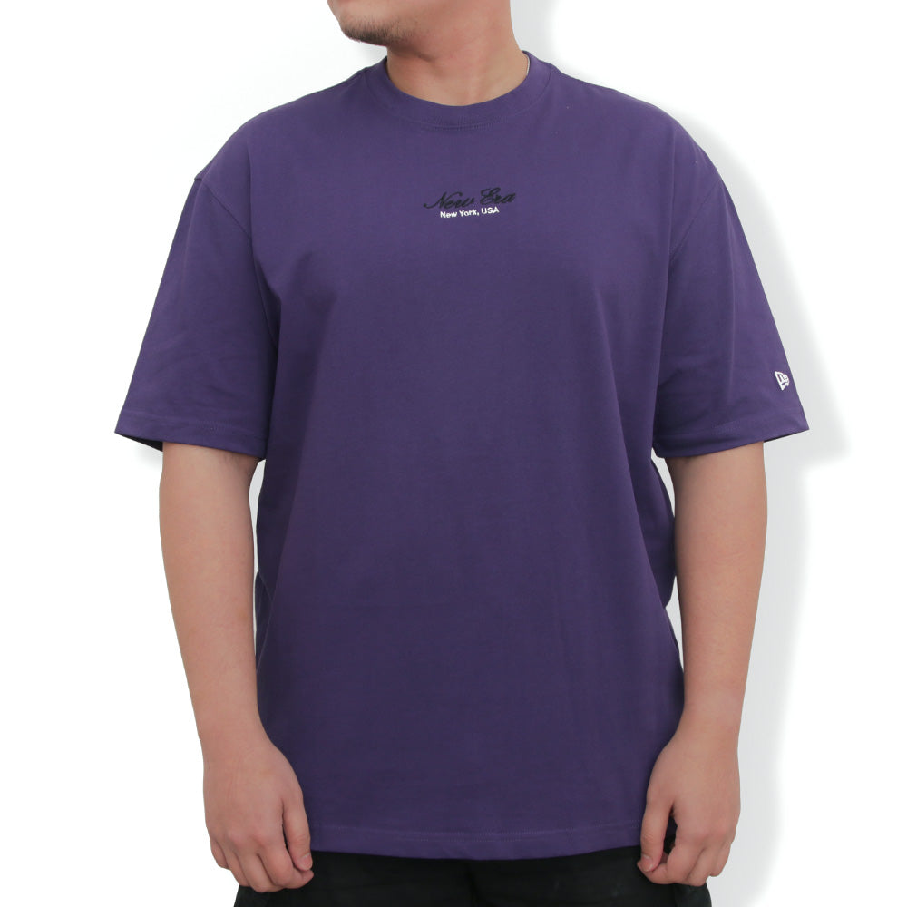 New Era Basic Black Logo Script Purple Oversized Short Sleeve T-Shirt