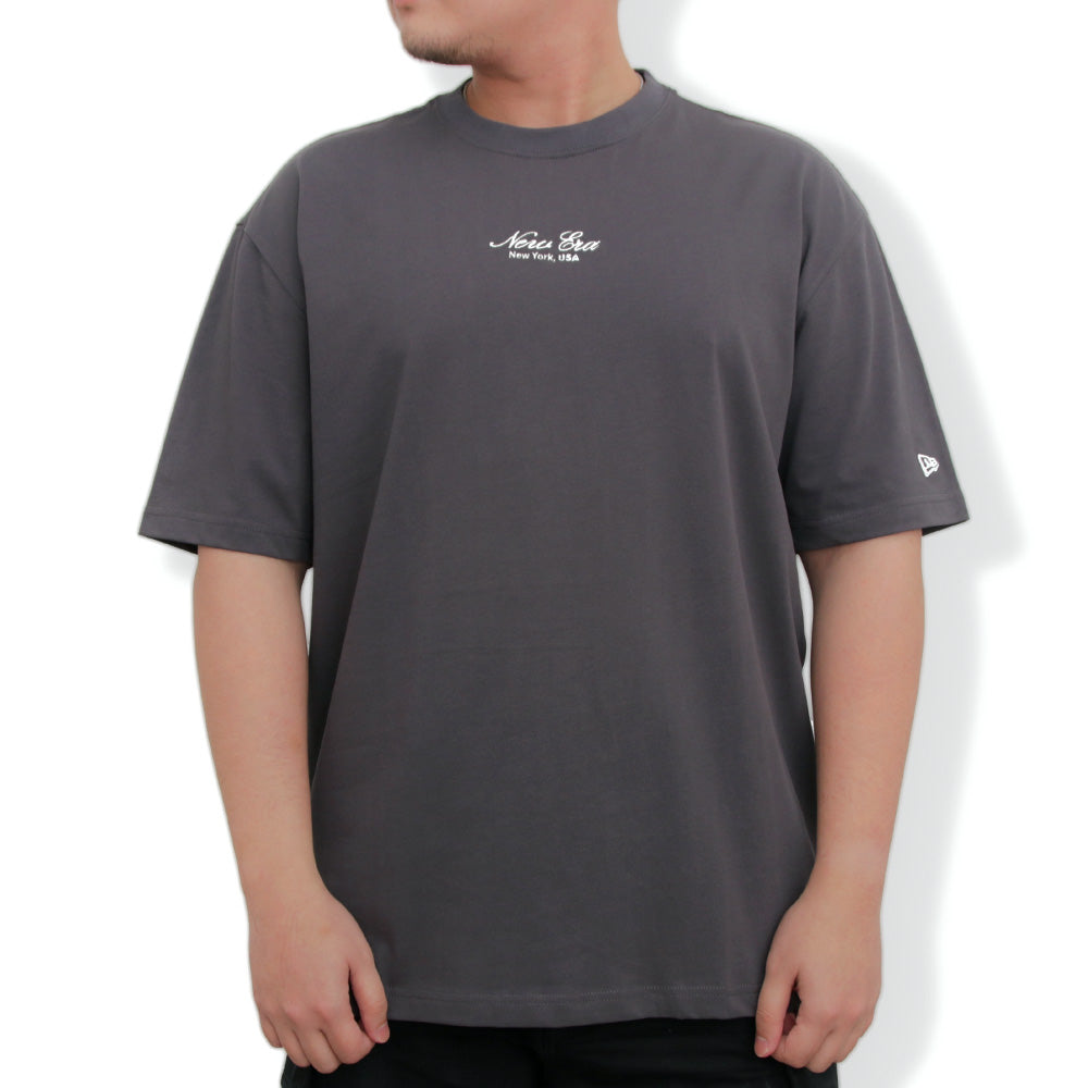 New Era Basic White Logo Script Graphite Oversized Short Sleeve T-Shirt