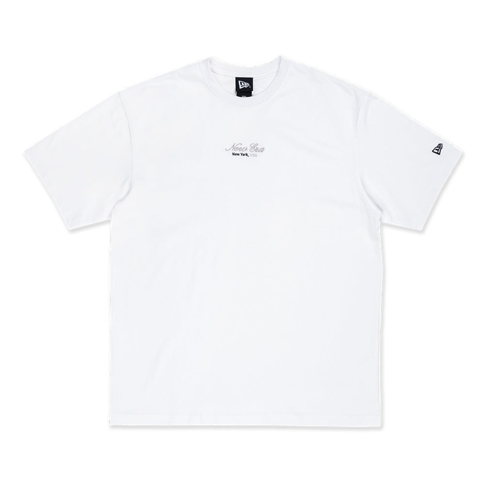 New Era Basic Black Logo Script White Oversized Short Sleeve T-Shirt