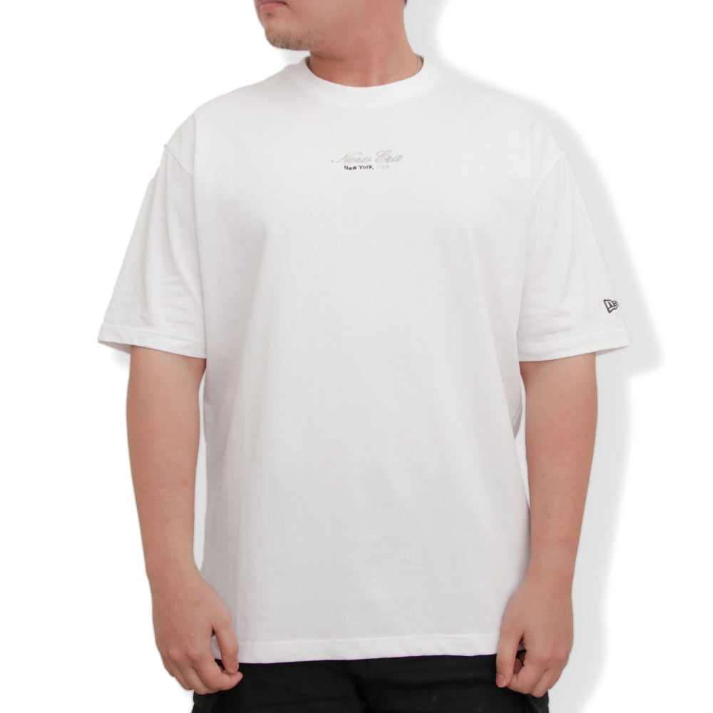 New Era Basic Black Logo Script White Oversized Short Sleeve T-Shirt