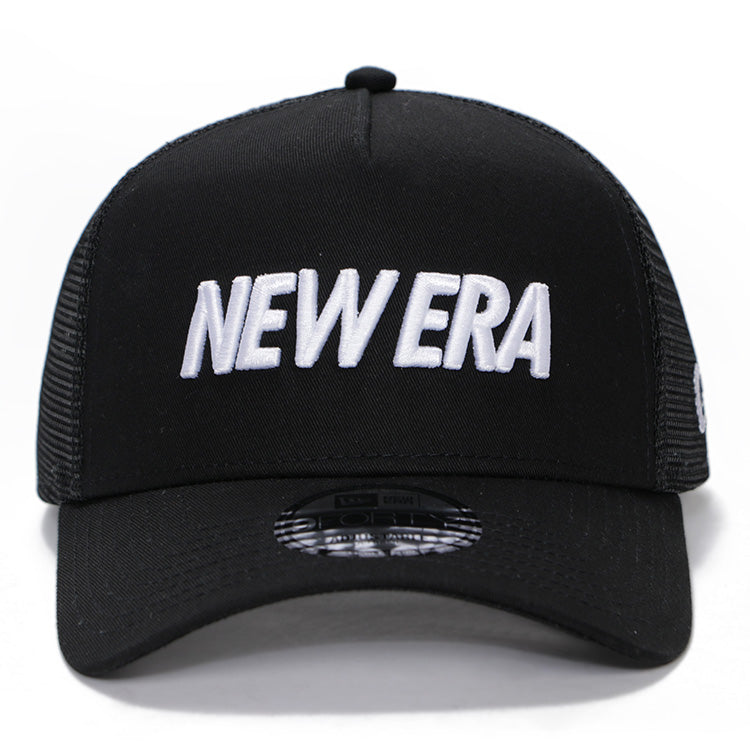 New Era Wordmark Black 9FORTY A-Frame Trucker Snapback Cap