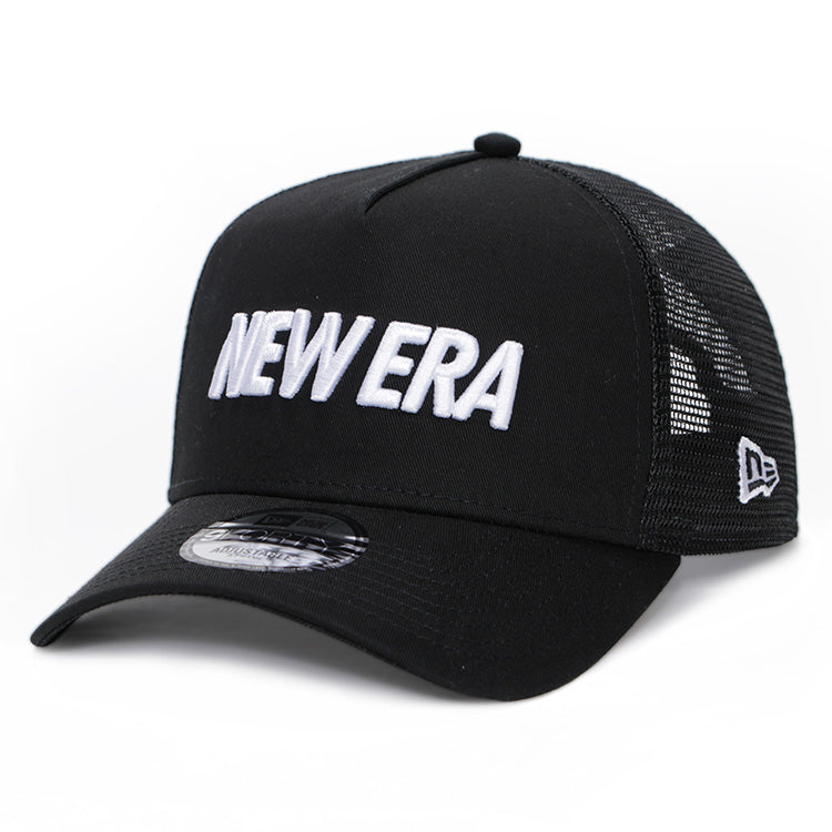 New Era Wordmark Black 9FORTY A-Frame Trucker Snapback Cap