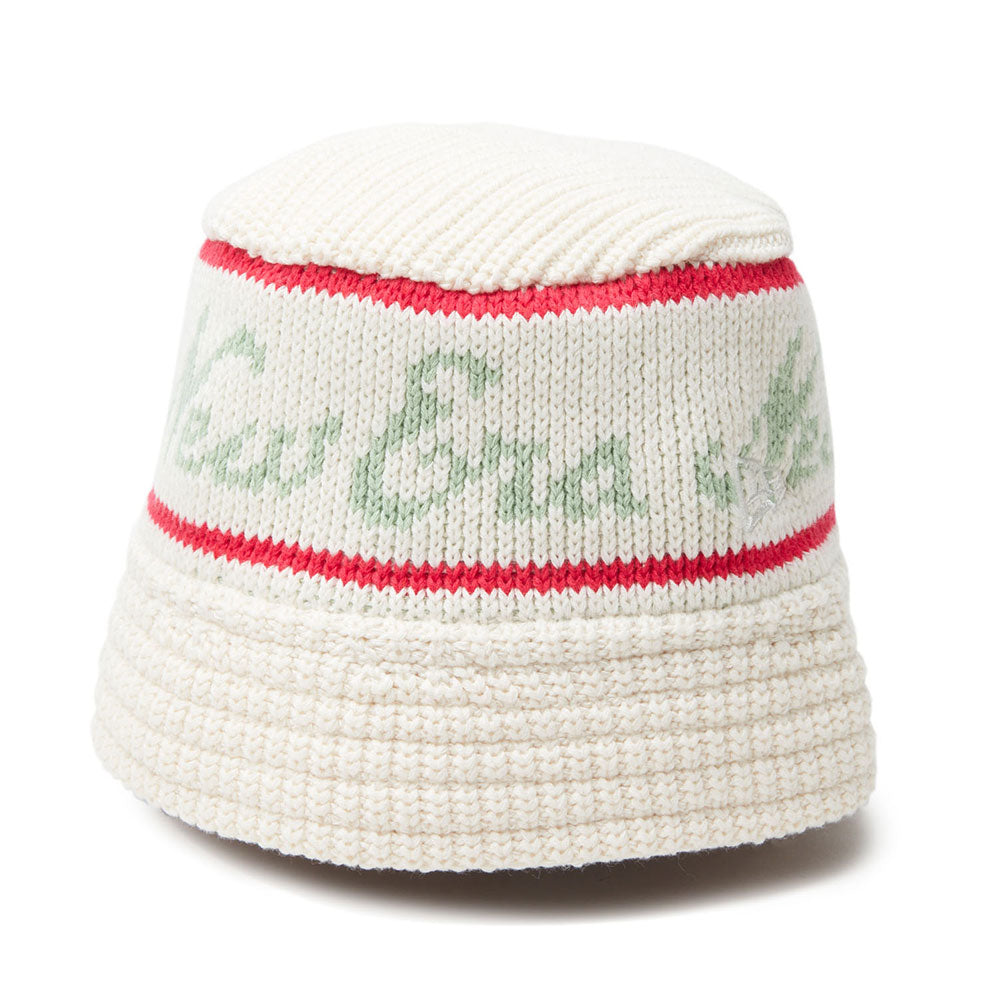 New Era Script White Knit Bucket Jacquard