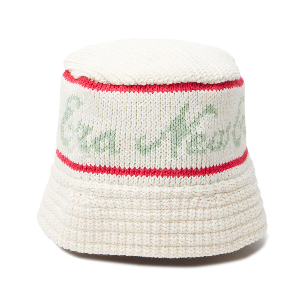 New Era Script White Knit Bucket Jacquard