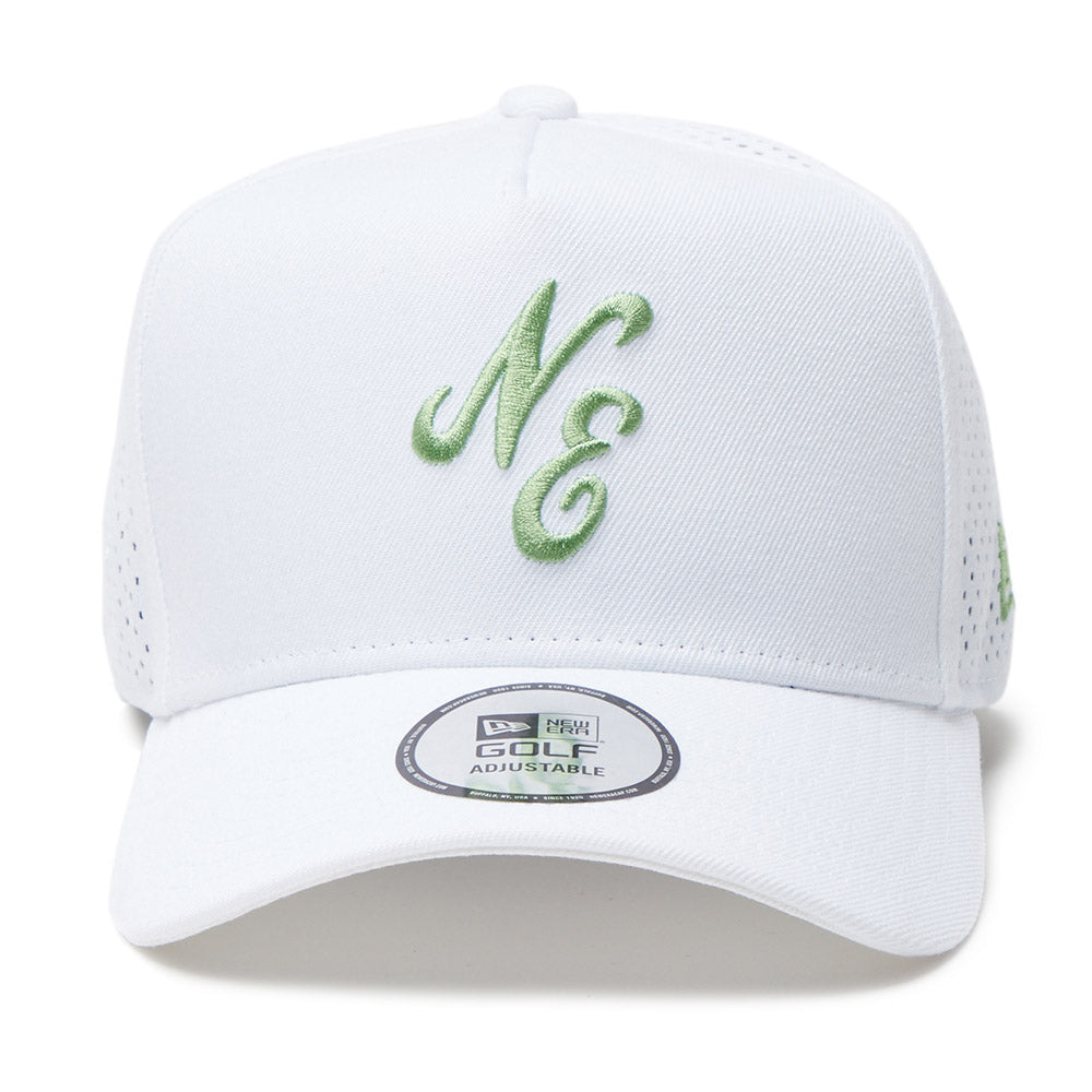 New Era Golf Script Logo Laser White 9FORTY Trucker A-Frame Snapback Cap