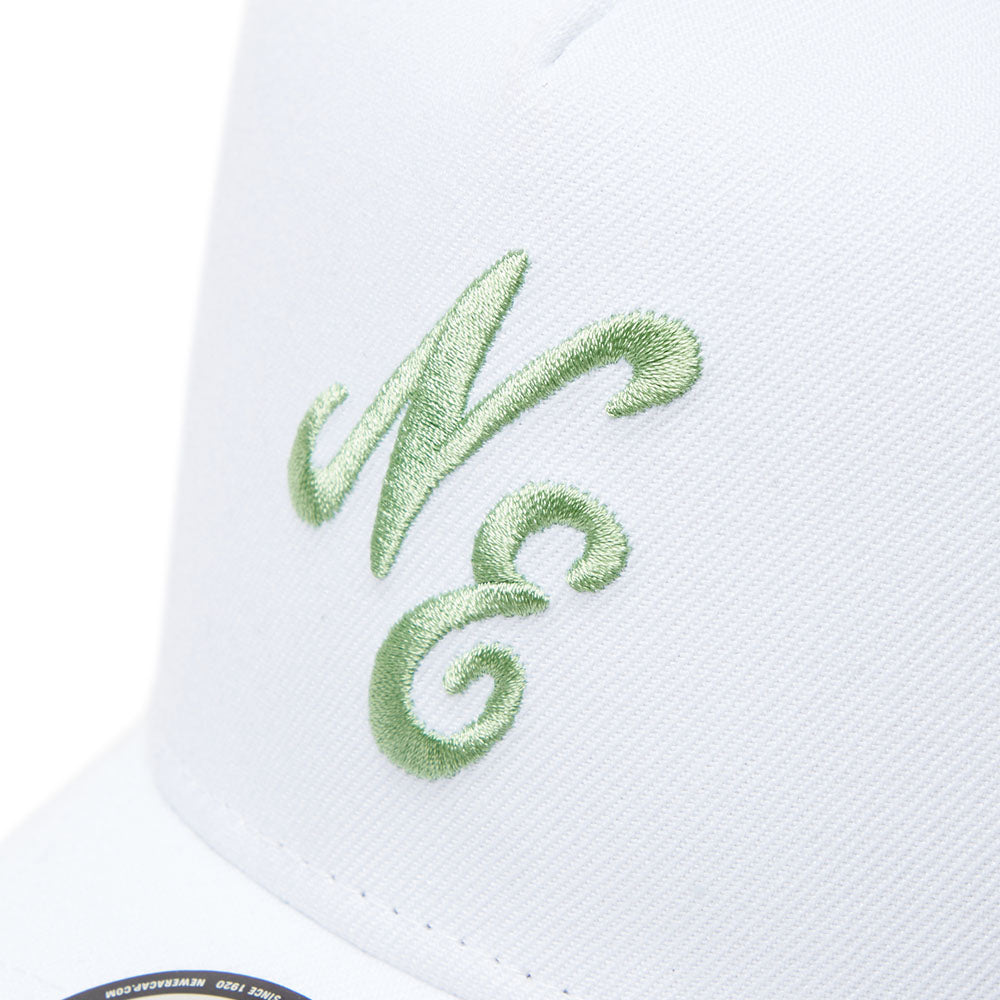 New Era Golf Script Logo Laser White 9FORTY Trucker A-Frame Snapback Cap