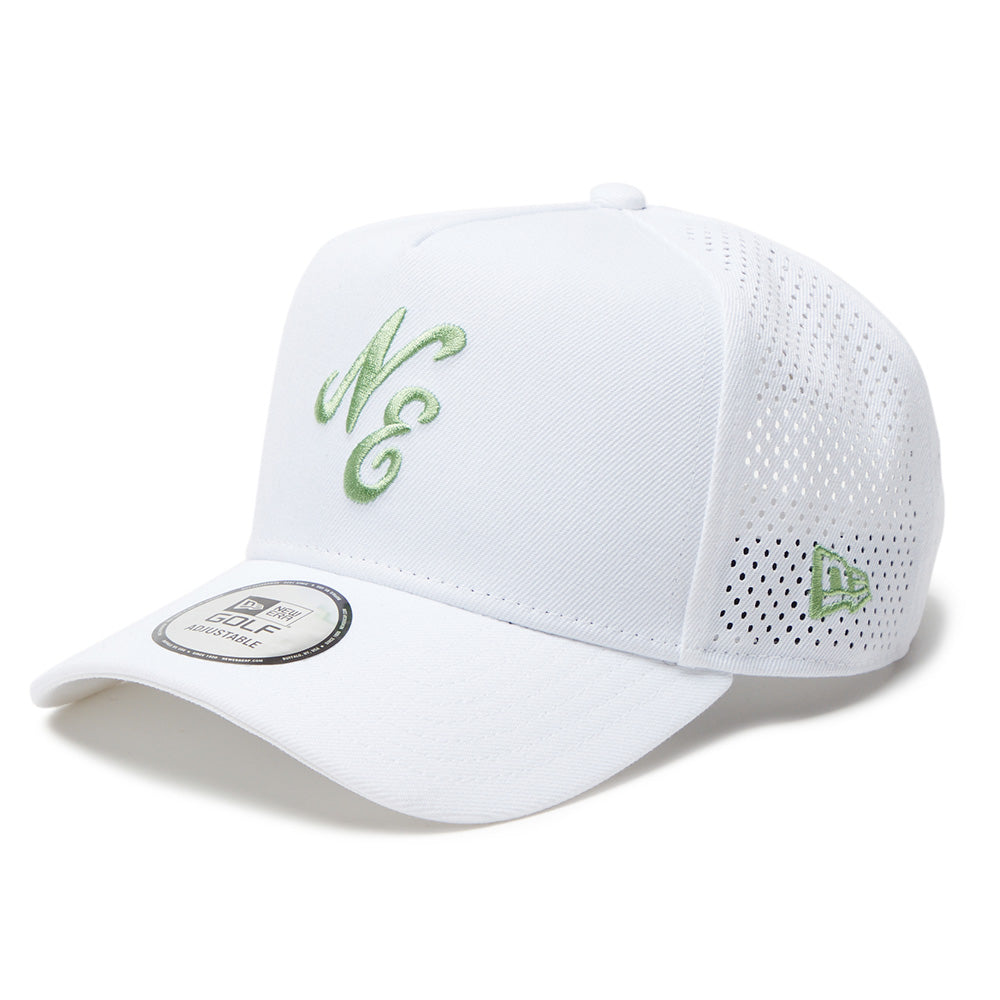 New Era Golf Script Logo Laser White 9FORTY Trucker A-Frame Snapback Cap