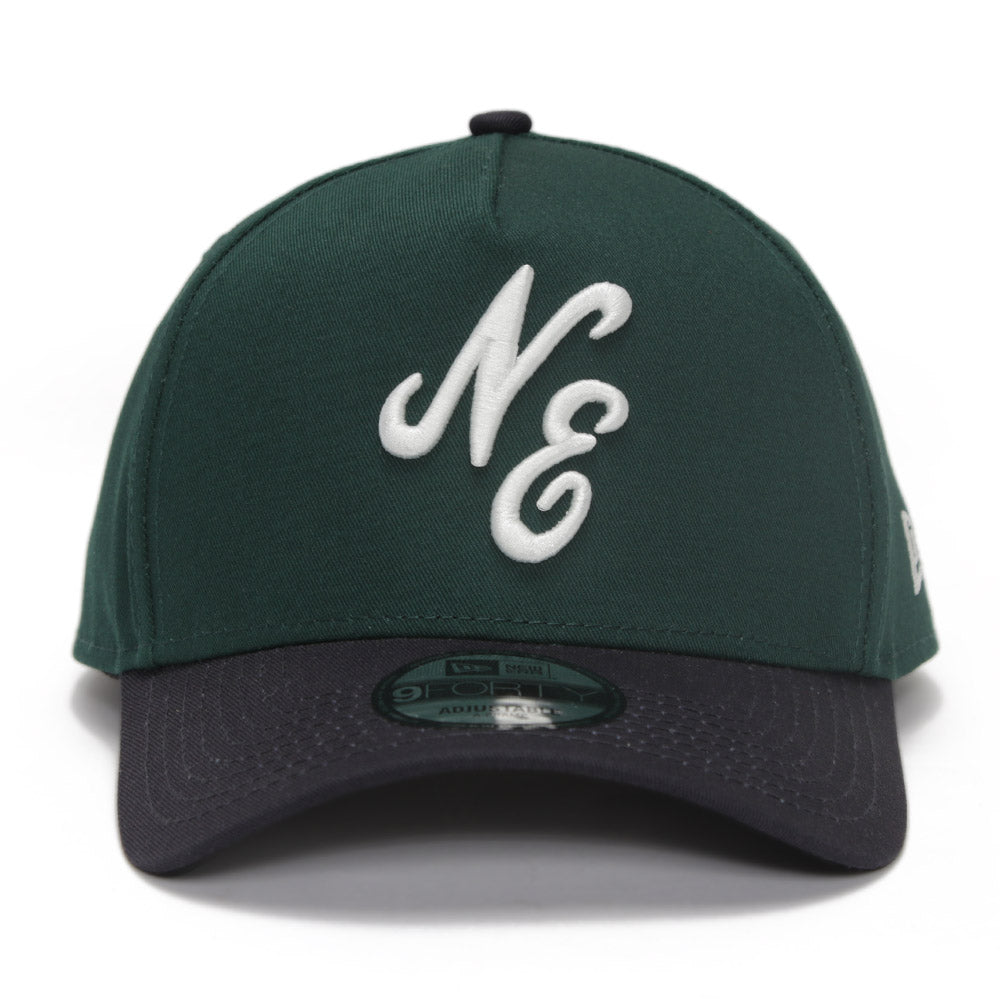 New Era Script Logo Seasonal Dark Green on Navy 9FORTY A-Frame Snapback Cap