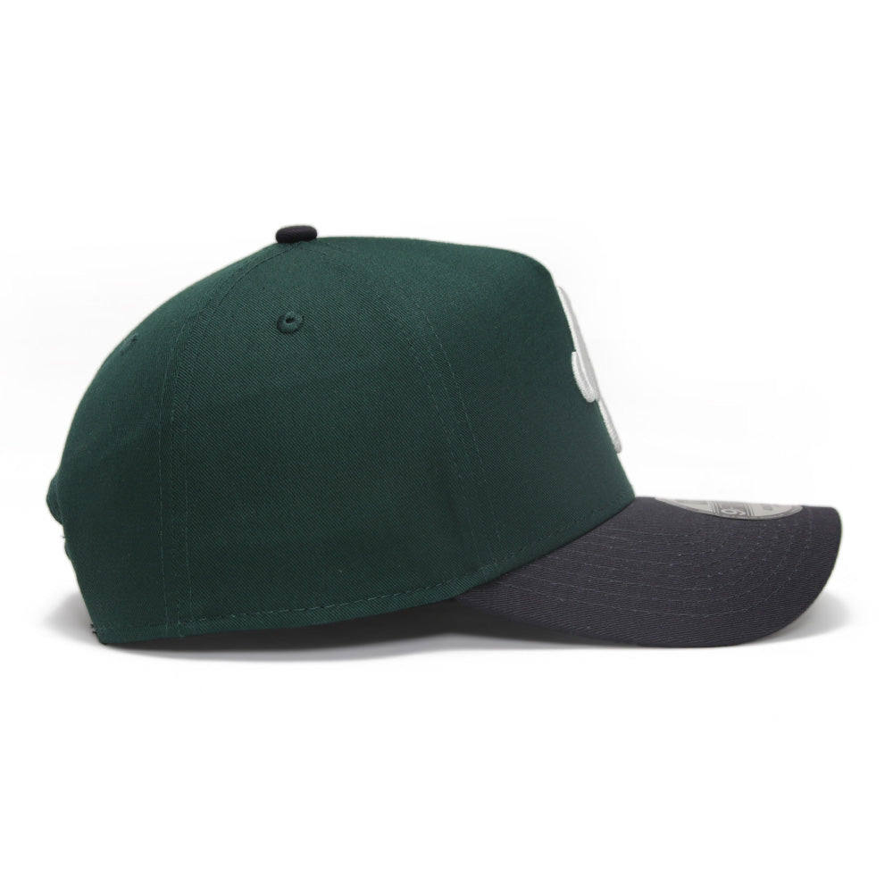 New Era Script Logo Seasonal Dark Green on Navy 9FORTY A-Frame Snapback Cap