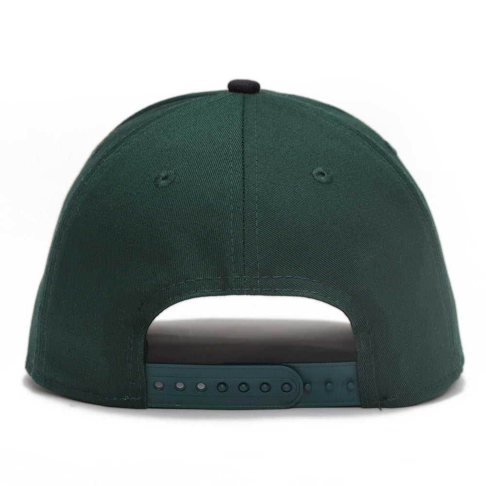 New Era Script Logo Seasonal Dark Green on Navy 9FORTY A-Frame Snapback Cap