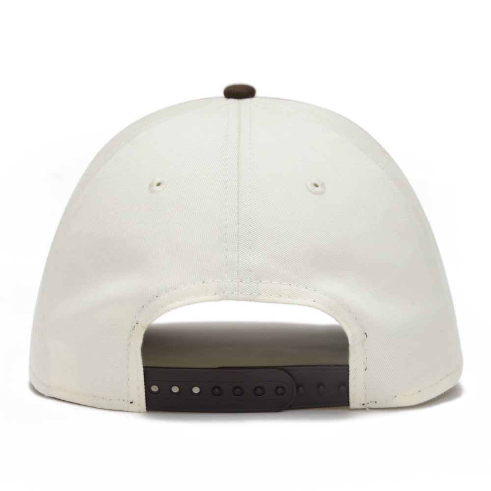 New Era Script Logo Seasonal Chrome White on Walnut 9FORTY A-Frame Snapback Cap