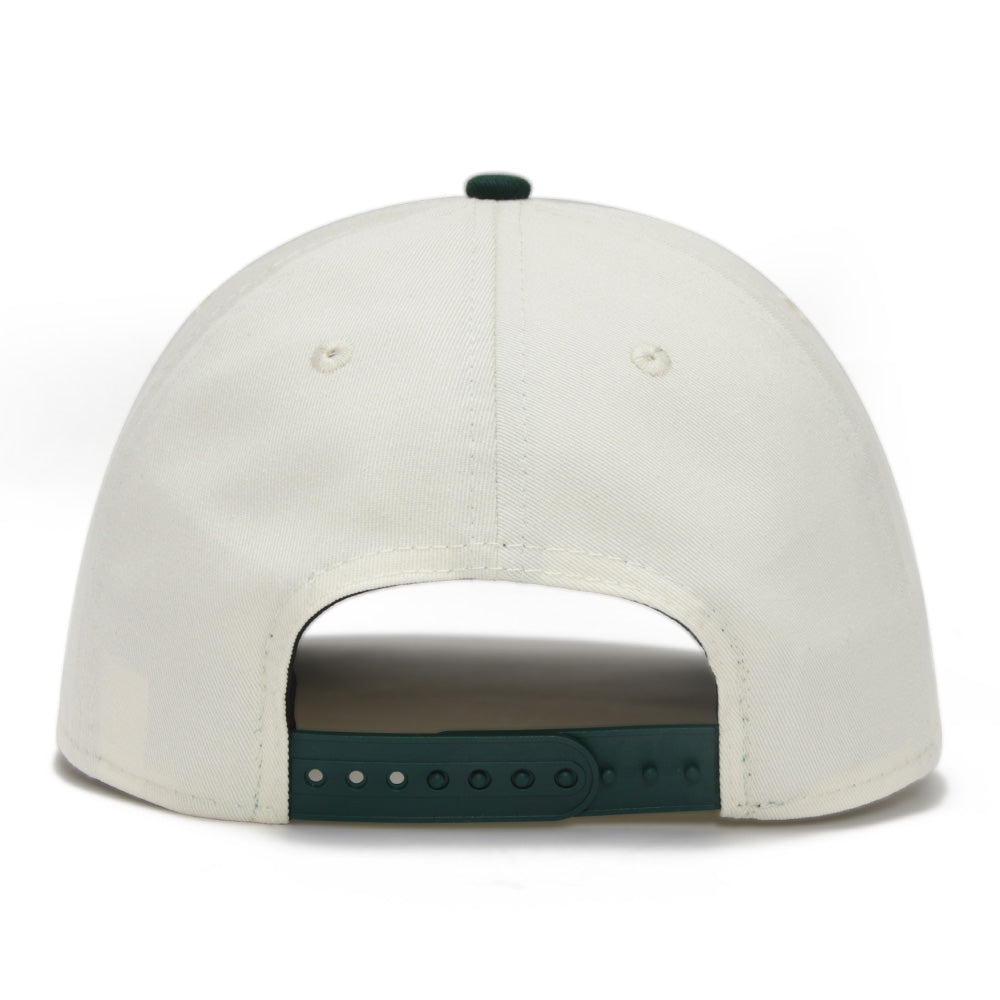 New Era Script Logo Seasonal Chrome White on Dark Green 9FORTY A-Frame Snapback Cap