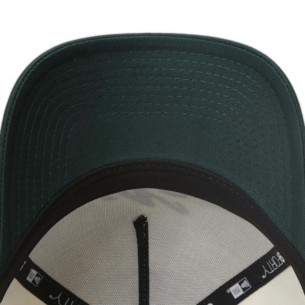 New Era Script Logo Seasonal Chrome White on Dark Green 9FORTY A-Frame Snapback Cap