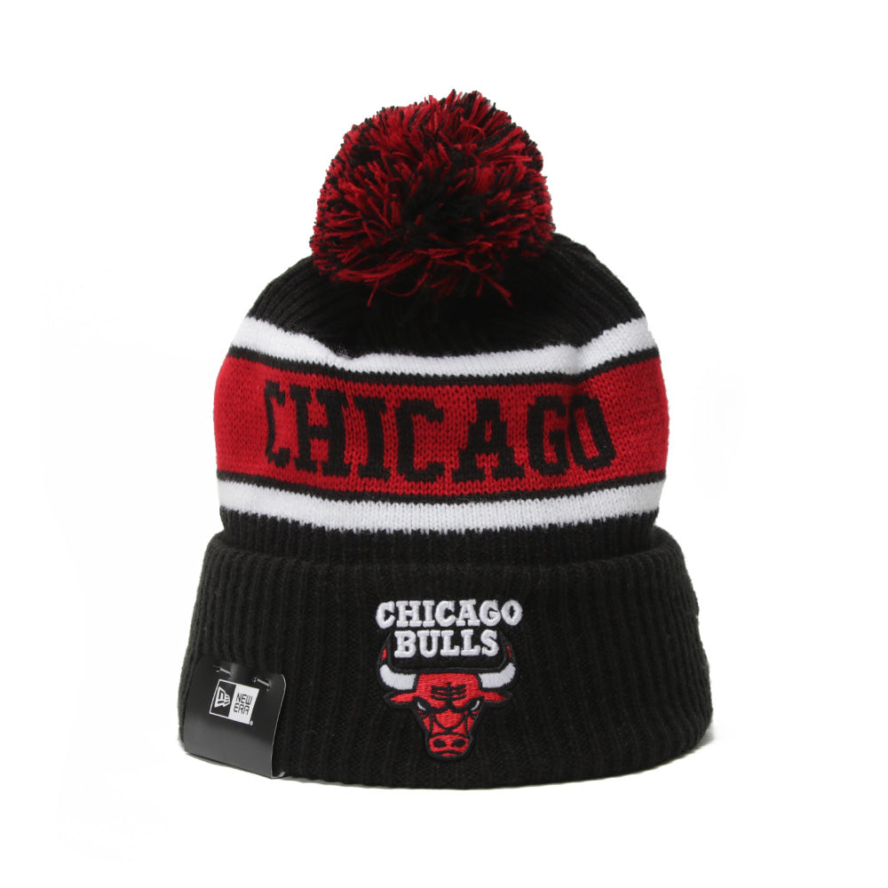 New Era NBA Chicago Bulls Embroided Logo Black Pompon Beanie