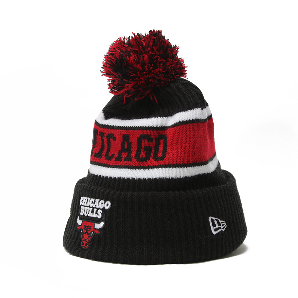 New Era NBA Chicago Bulls Embroided Logo Black Pompon Beanie