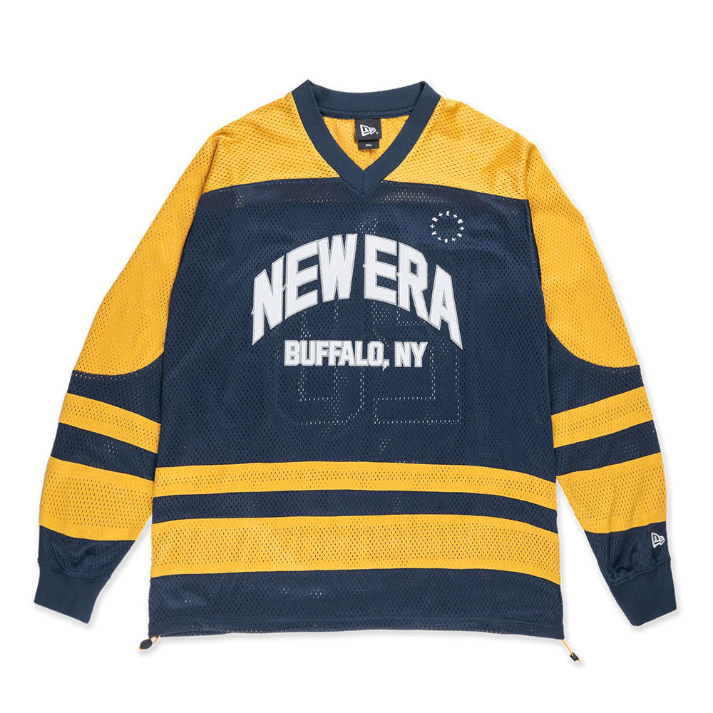 New Era Wordmark Street Dangle Oceanside Blue and Yellow Mustard Oversized Hockey Jersey