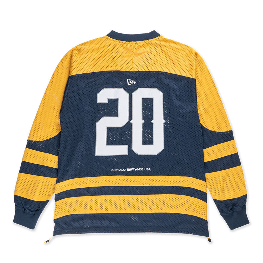 New Era Wordmark Street Dangle Oceanside Blue and Yellow Mustard Oversized Hockey Jersey