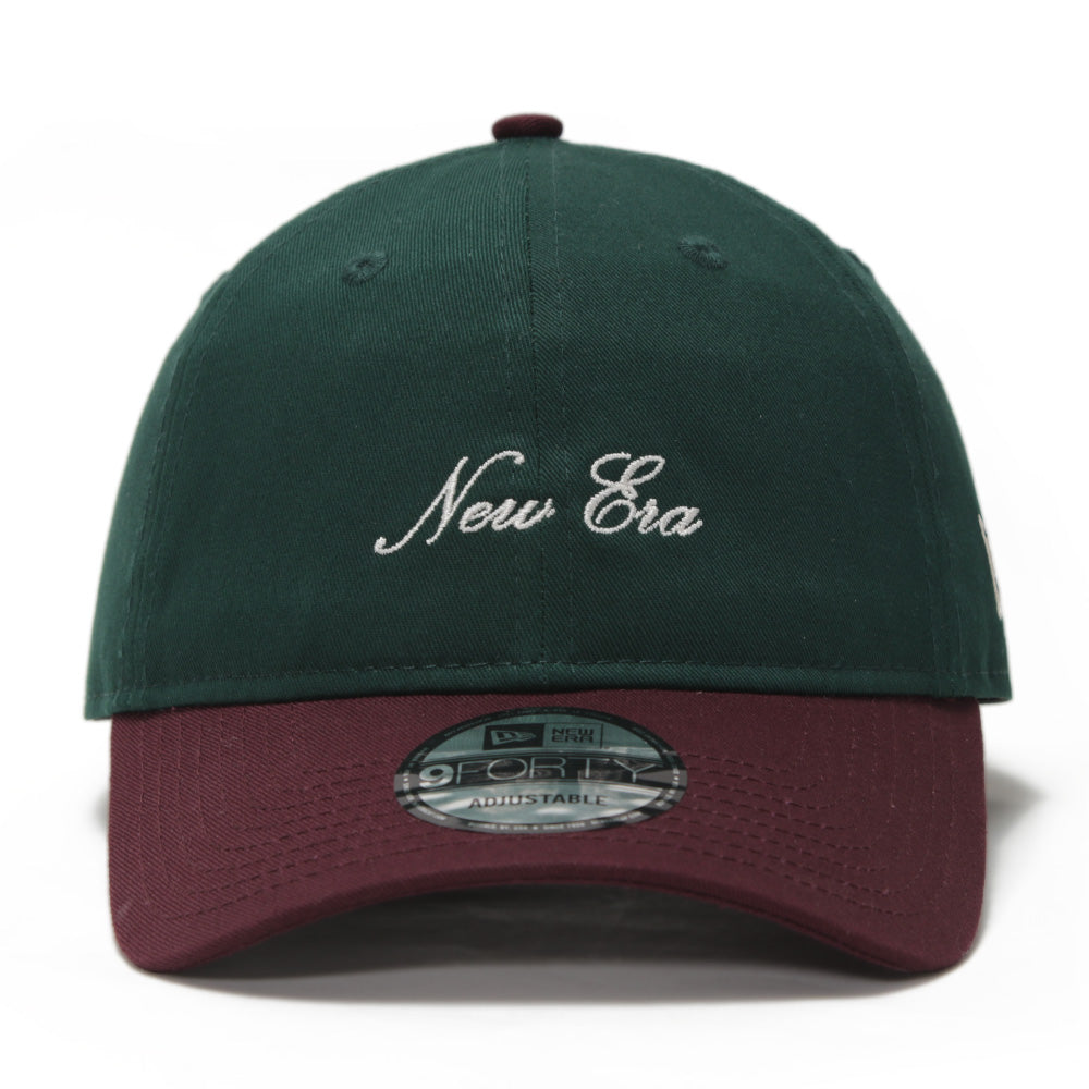 New Era Script Seasonal Core Dark Green on Maroon 9FORTY Unstructured Adjustable Cap