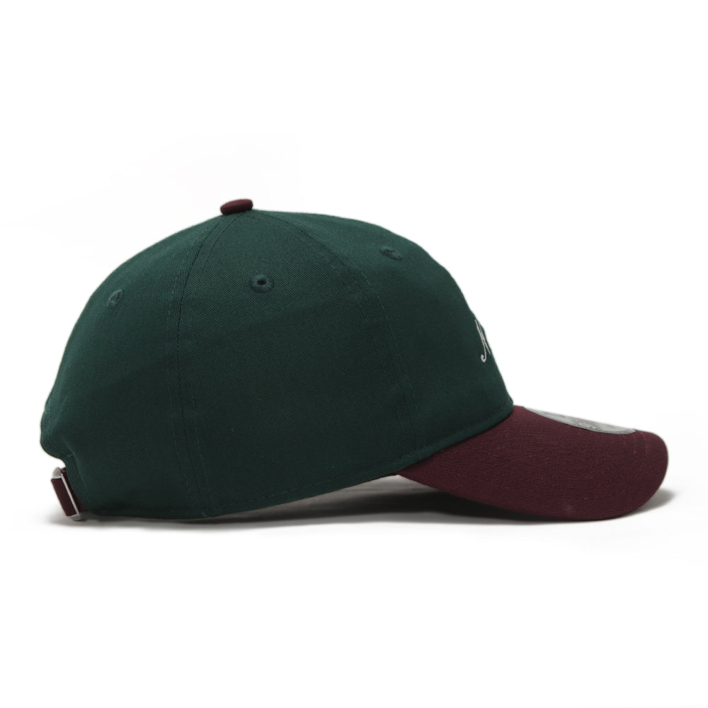 New Era Script Seasonal Core Dark Green on Maroon 9FORTY Unstructured Adjustable Cap