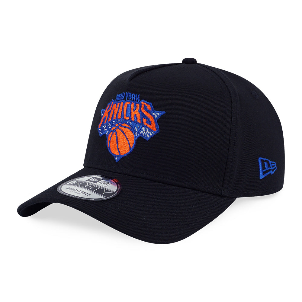 New Era New York Knicks NBA Doodles Black 9FORTY A-Frame Adjustable Cap