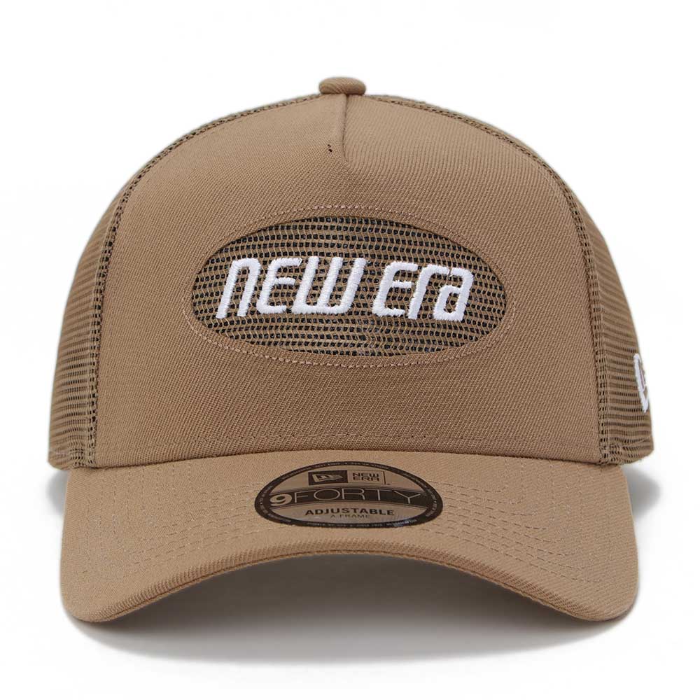New Era Wordmark Oval Cool Summer Khaki 9FORTY A-Frame Trucker Snapback Cap