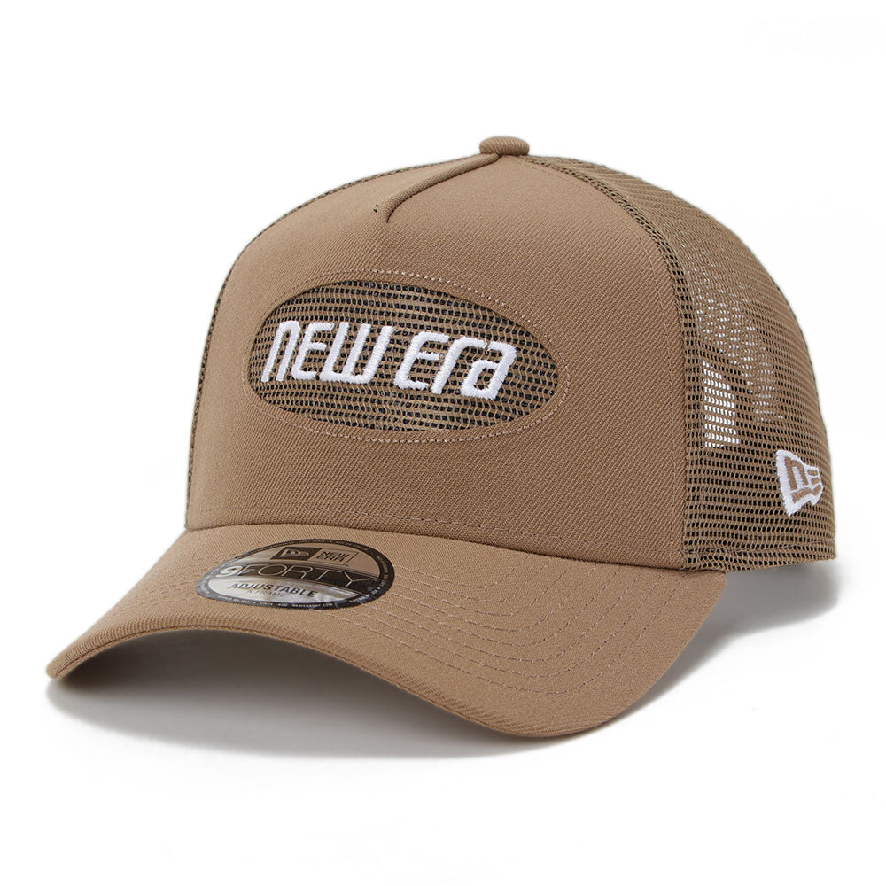 New Era Wordmark Oval Cool Summer Khaki 9FORTY A-Frame Trucker Snapback Cap