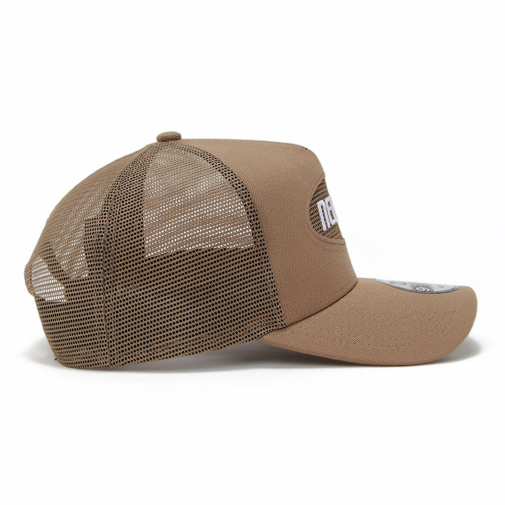 New Era Wordmark Oval Cool Summer Khaki 9FORTY A-Frame Trucker Snapback Cap