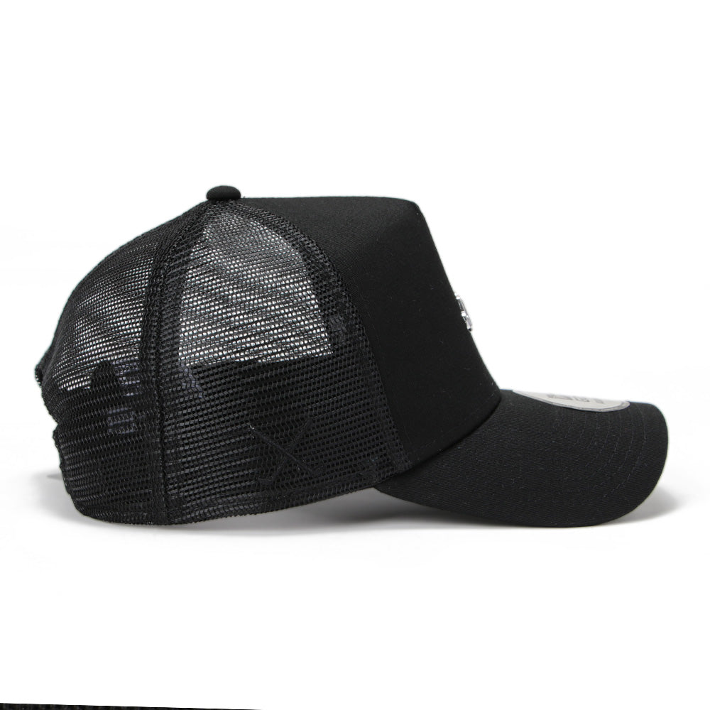 New Era Golf Metal Logo Black 9FORTY A-Frame Trucker Snapback Cap