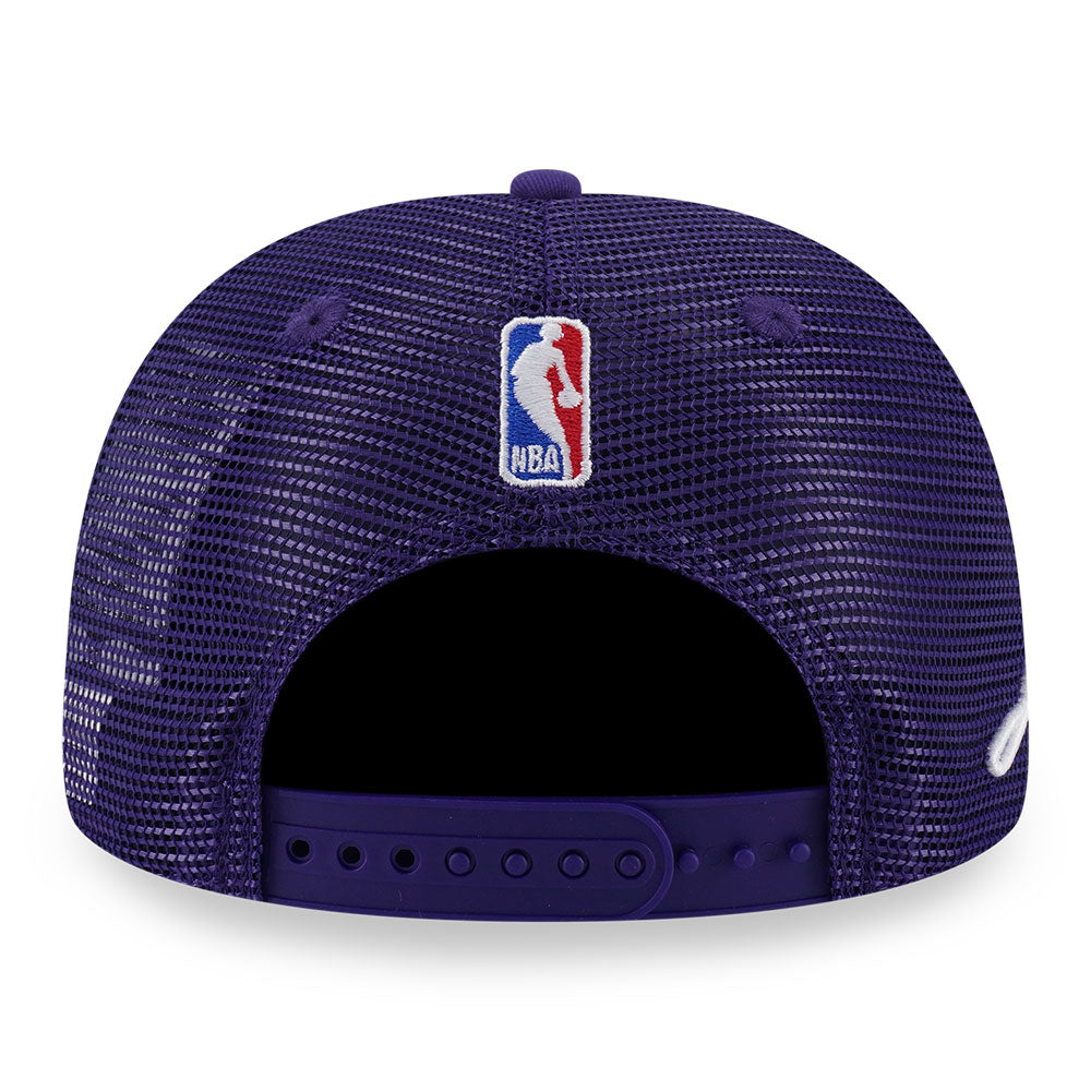 New Era Los Angeles Lakers Mix League Script Purple 9FORTY A-Frame Trucker Snapback Cap