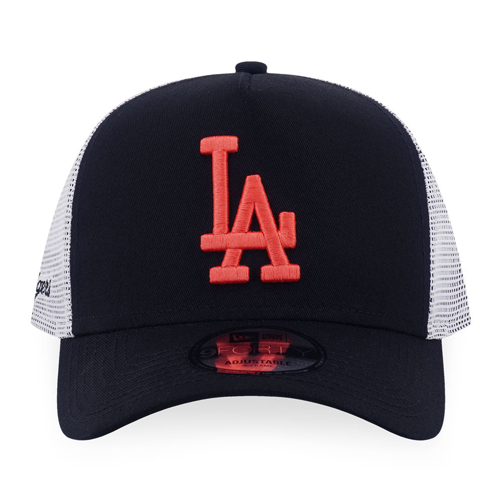 New Era Los Angeles Dodgers Color Era FW25 Black Orange 9FORTY A-Frame Trucker Snapback Cap