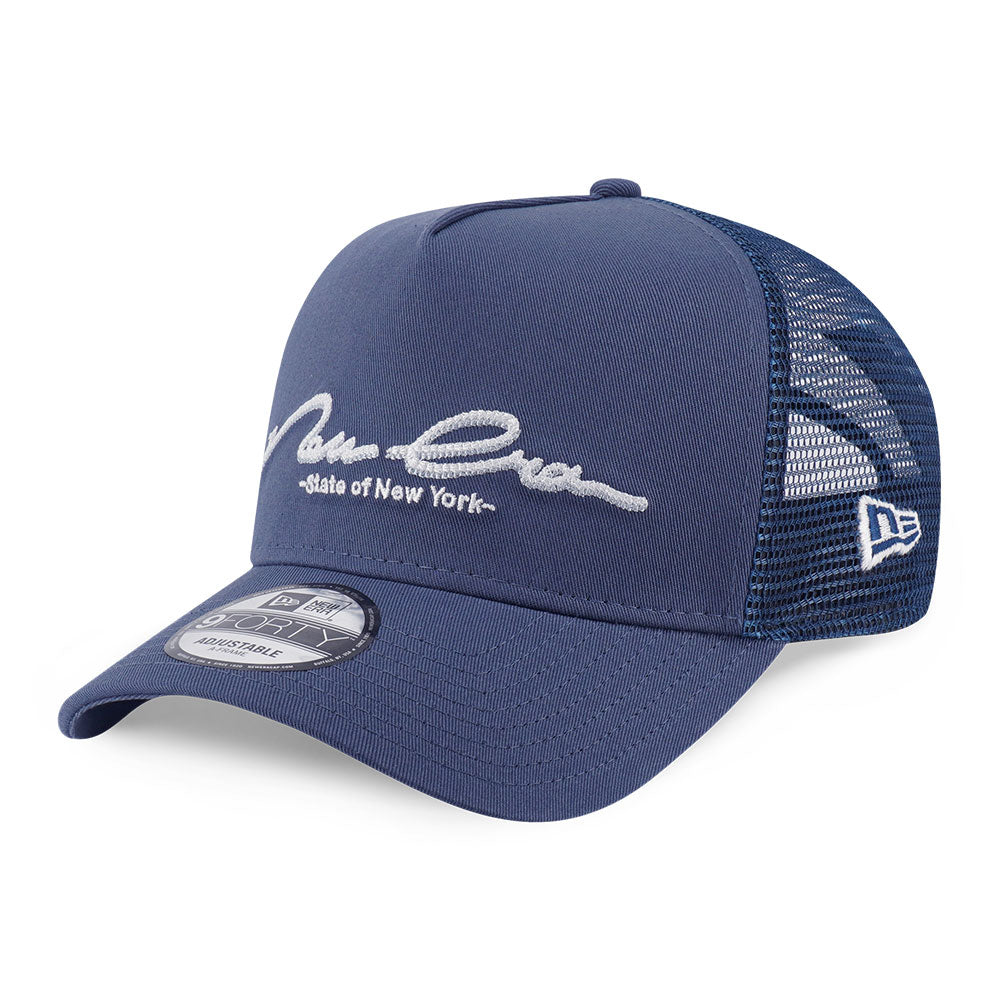 New Era Script Basic FW25 Muted Indigo 9FORTY A-Frame Trucker Snapback Cap