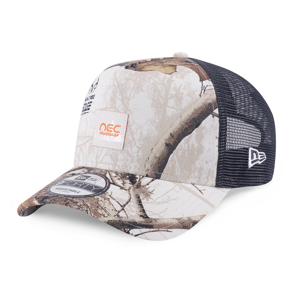 New Era Earthy Skin Real Tree Snow 9FORTY A-Frame Trucker Snapback Cap