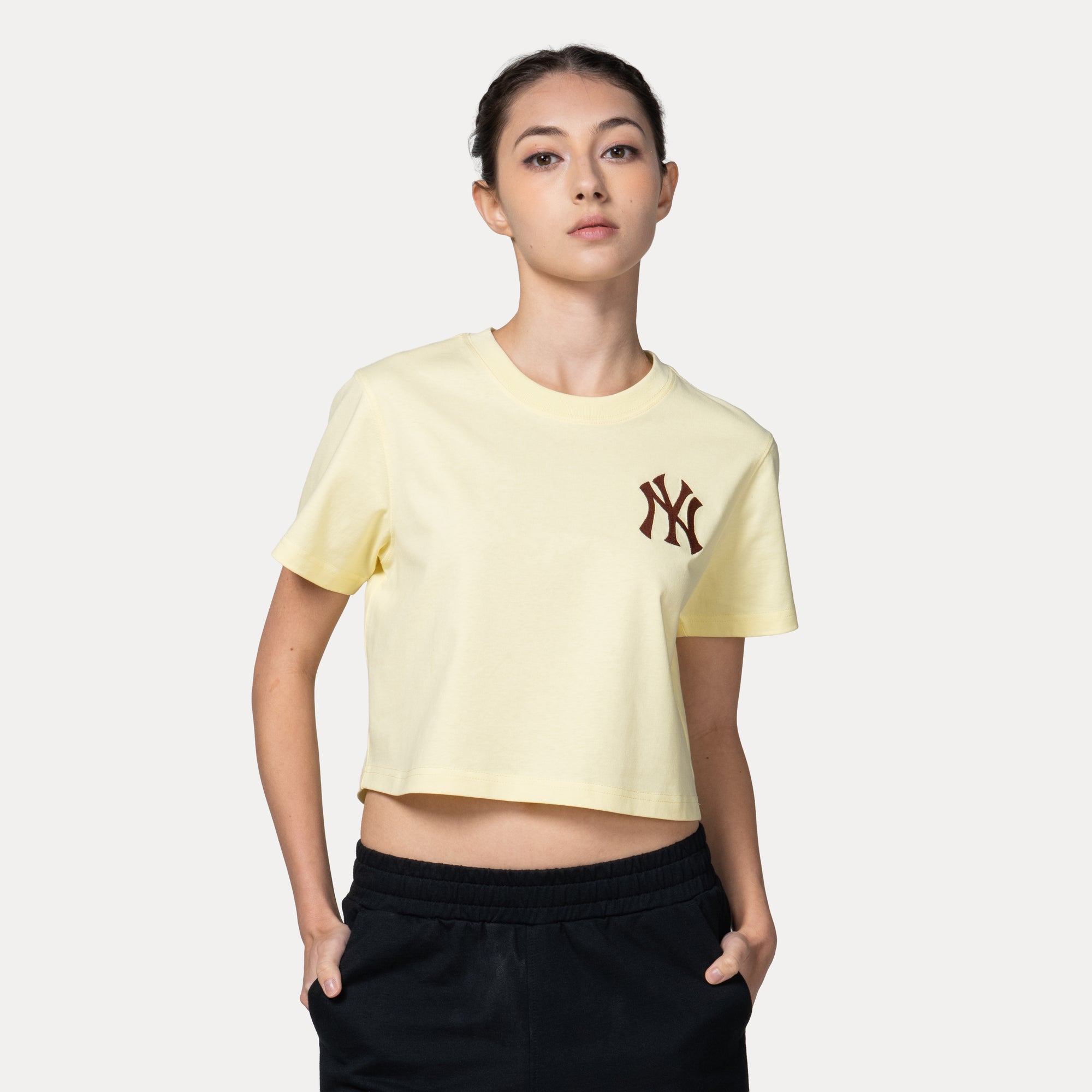 New York Yankees Color Era FW25 Power Yellow Women Crop Top Short Sleeve T-Shirt