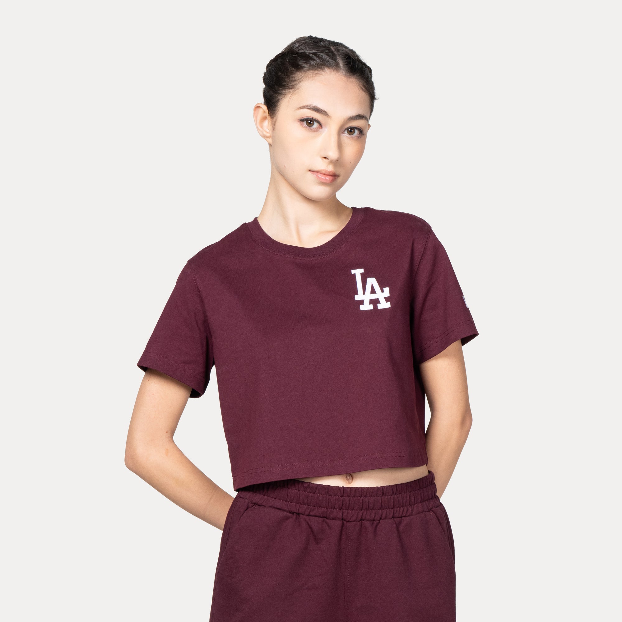 New Era Los Angeles Dodgers Color Era FW25 Maroon Women Crop Top Short Sleeve T-Shirt