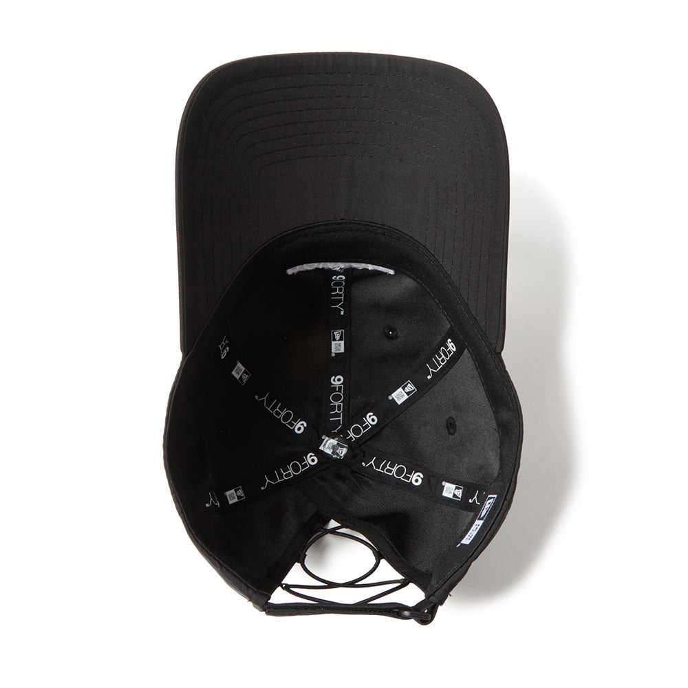 New Era Wordmark Logo Prolight Black 9FORTY Long Visor Open Back Adjustable Cap