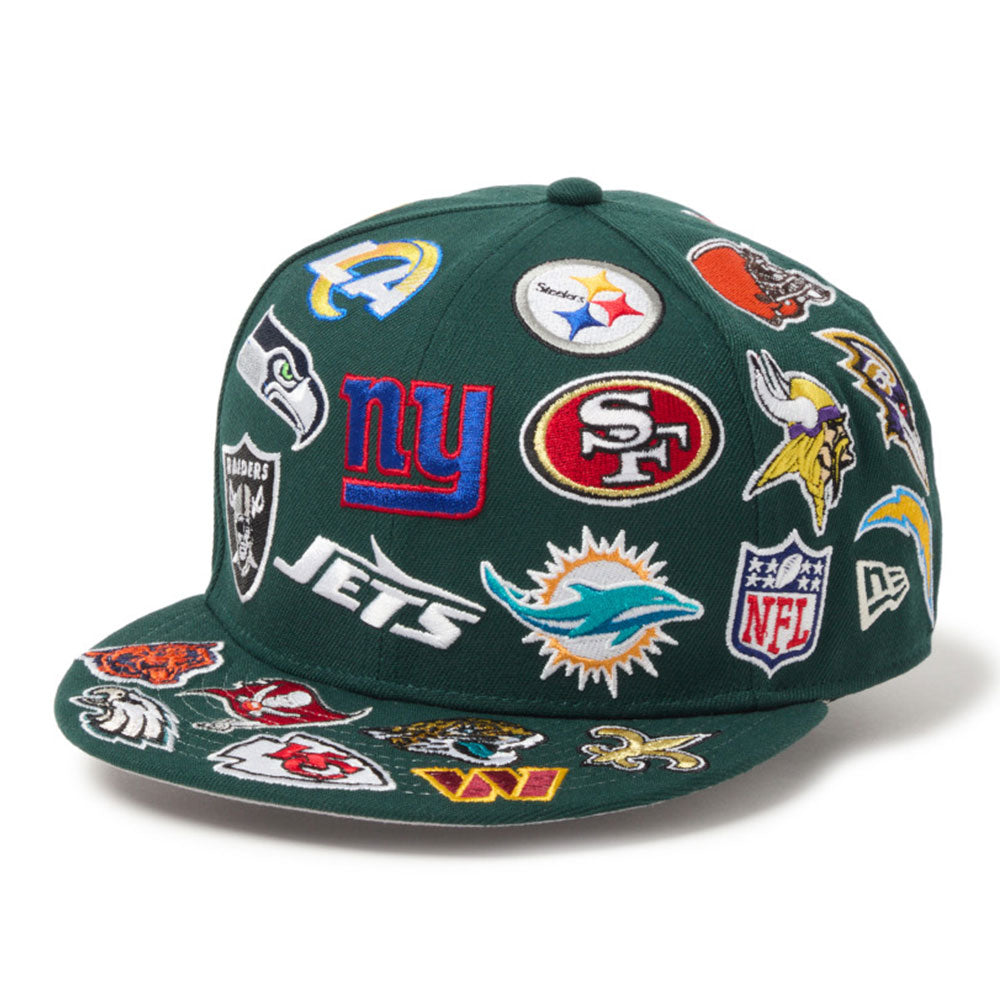 New Era National Football League Team Logo All Over Dark Green 9FIFTY Snapback Cap