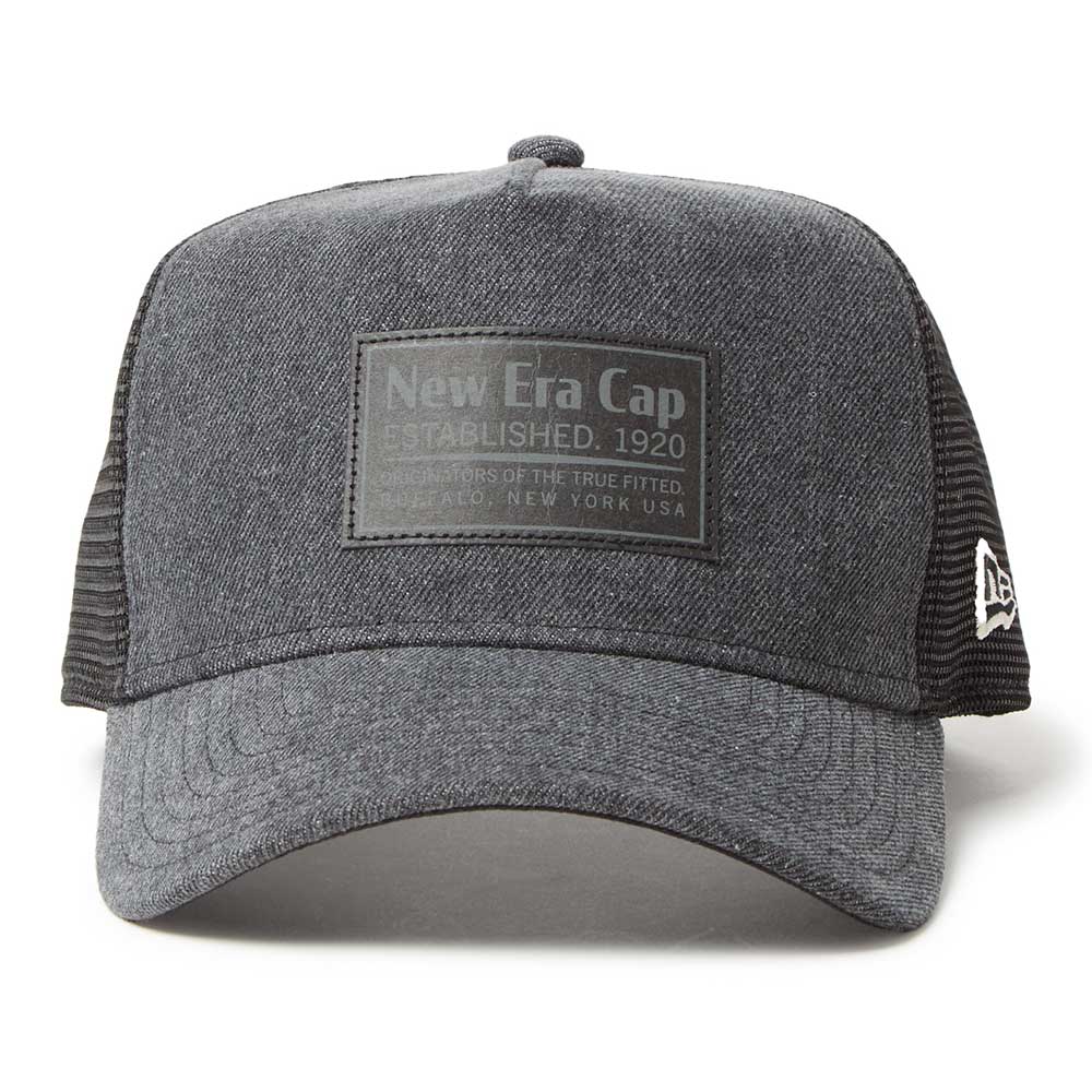 New Era Wordmark Denim Grey 9FORTY A-Frame Trucker Snapback Cap