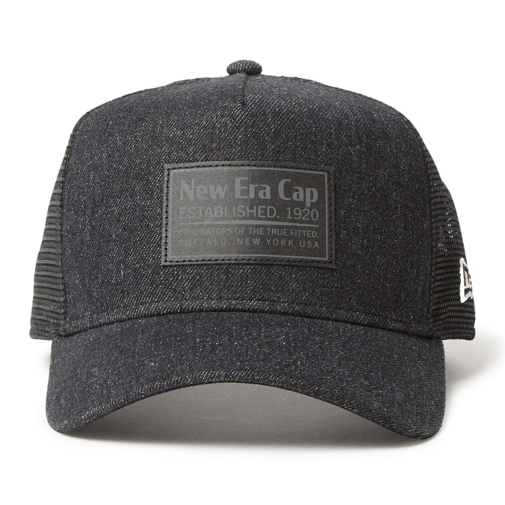 New Era Wordmark Denim Black 9FORTY A-Frame Trucker Snapback Cap