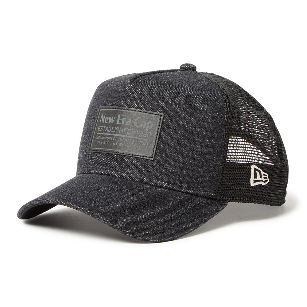 New Era Wordmark Denim Black 9FORTY A-Frame Trucker Snapback Cap