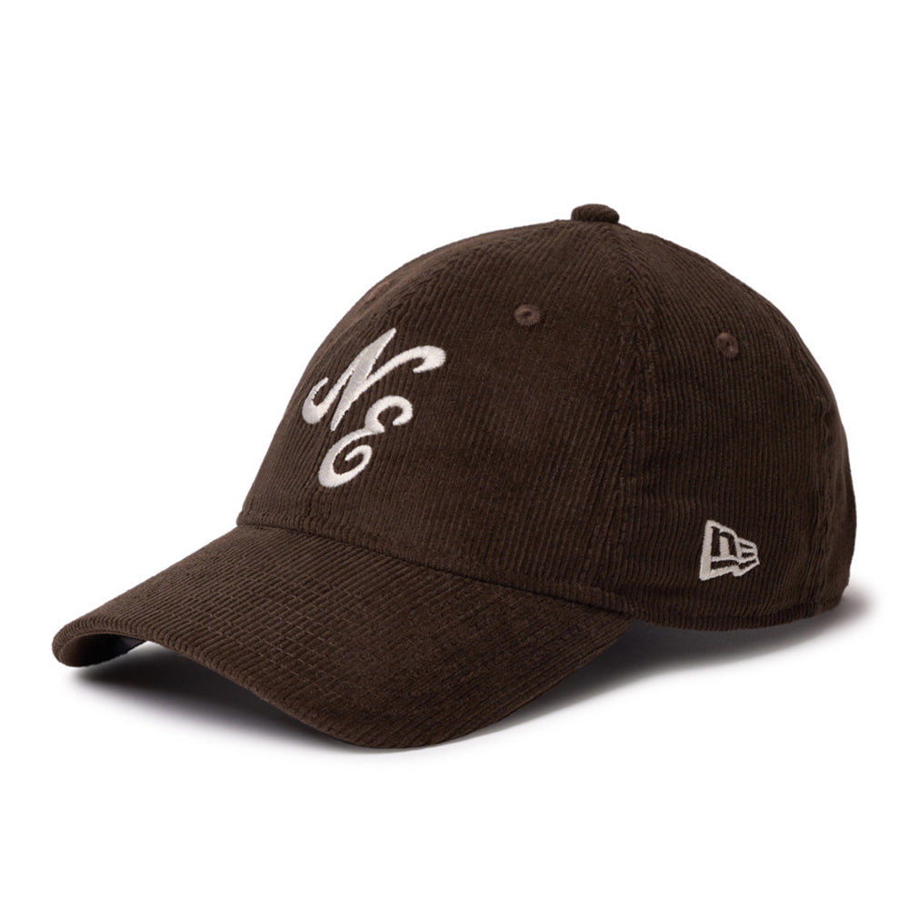 New Era Script Micro Corduroy Walnut 9TWENTY Leather Strapback Adjustable Cap